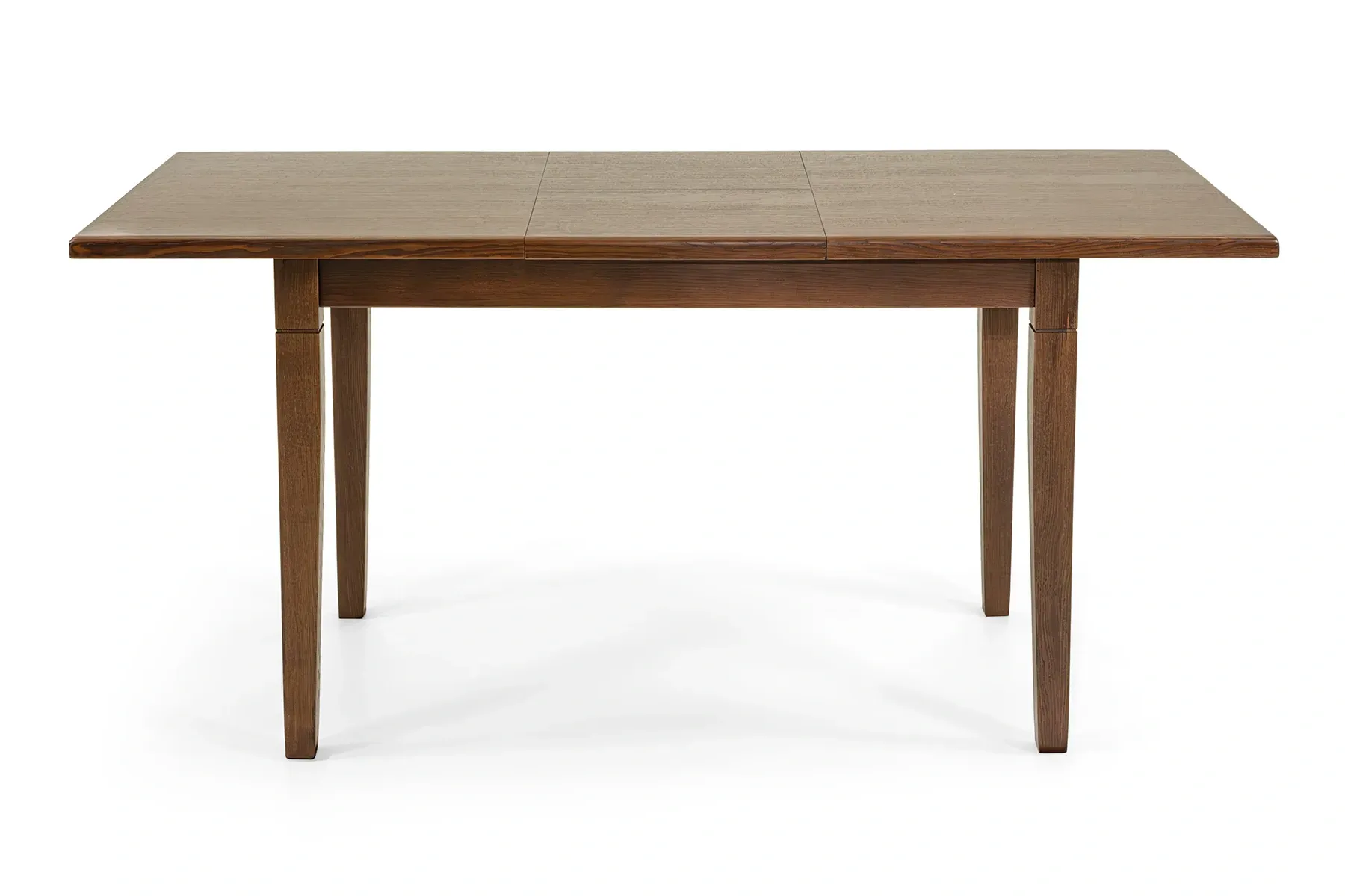 Custom dining table with extendable top in warm walnut finish